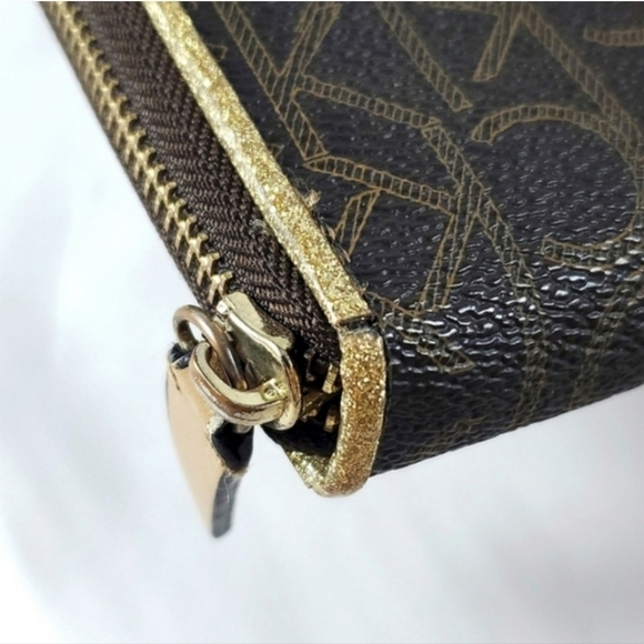 Calvin Klein Monogram Logo Continental Brown Gold Zip Around Wallet - Picture 8 of 16